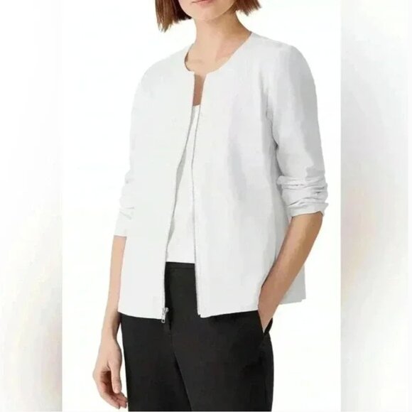 Eileen Fisher Organic Cotton Zip-Front Jacket in white size small - Picture 1 of 7